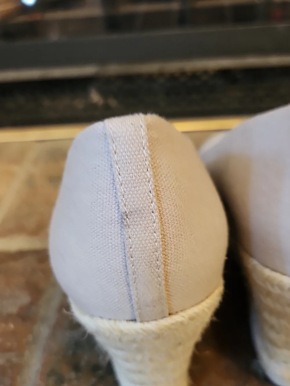 J Crew Factory Tan Beige Wedge Heels Canvas Size 9 Round Toe Espadrille